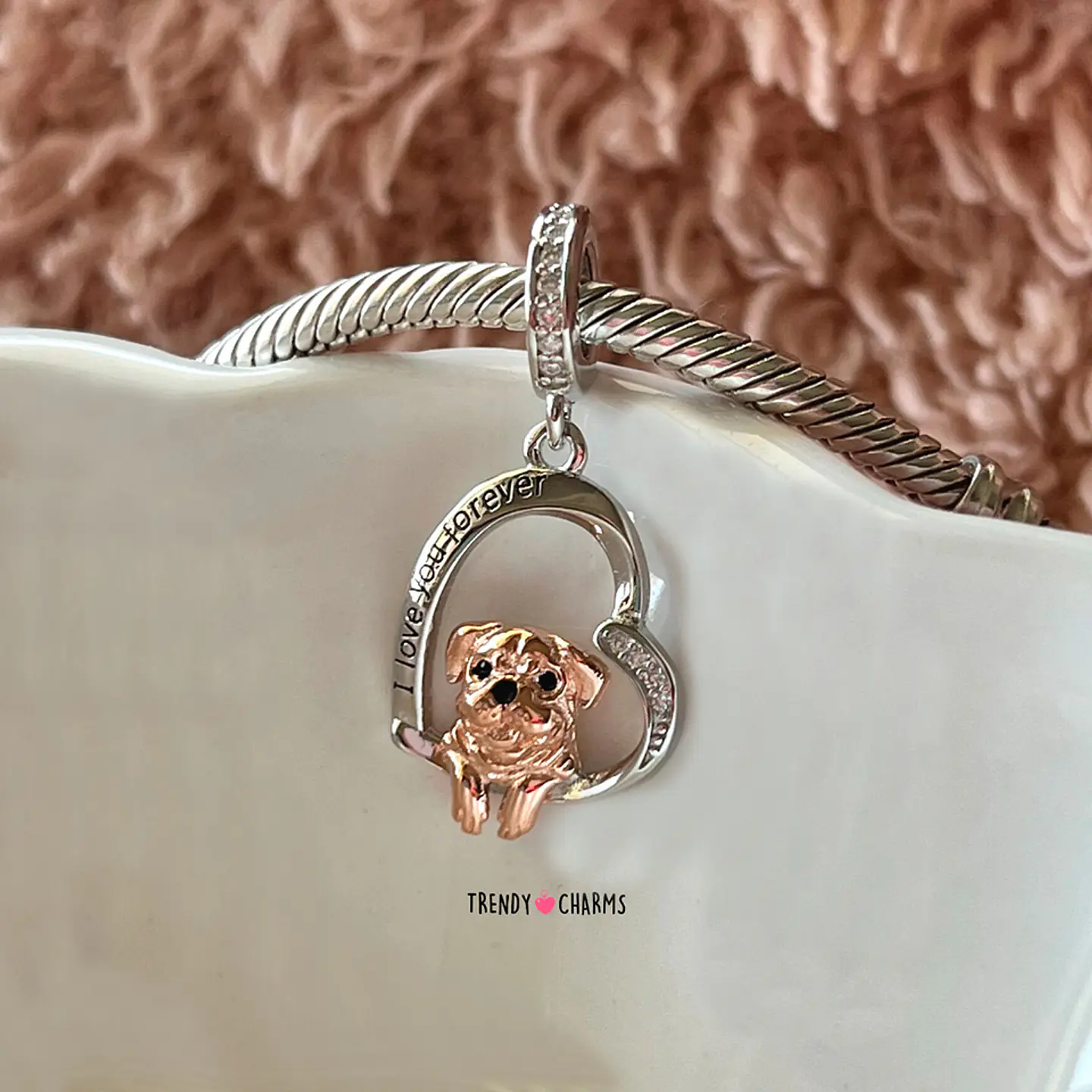Charm Perro Pug Te Amo Plata 925 2