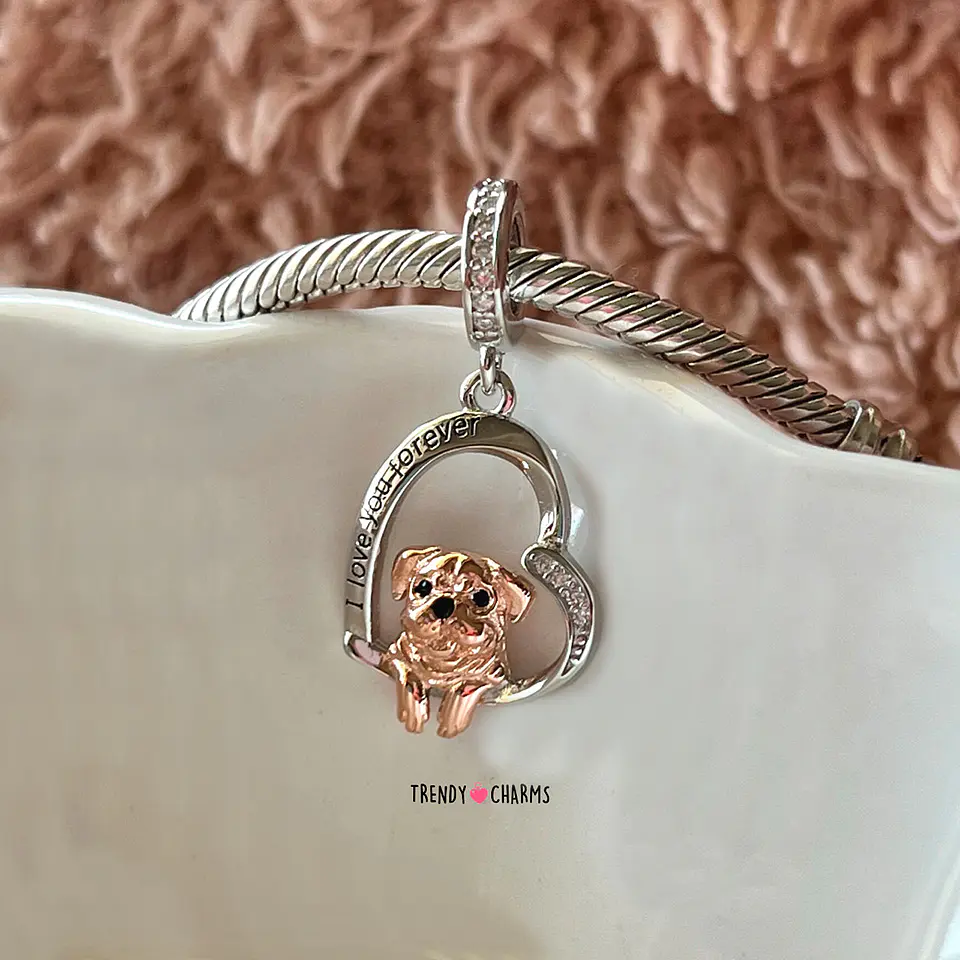 Charm Perro Pug Te Amo Plata 925 2