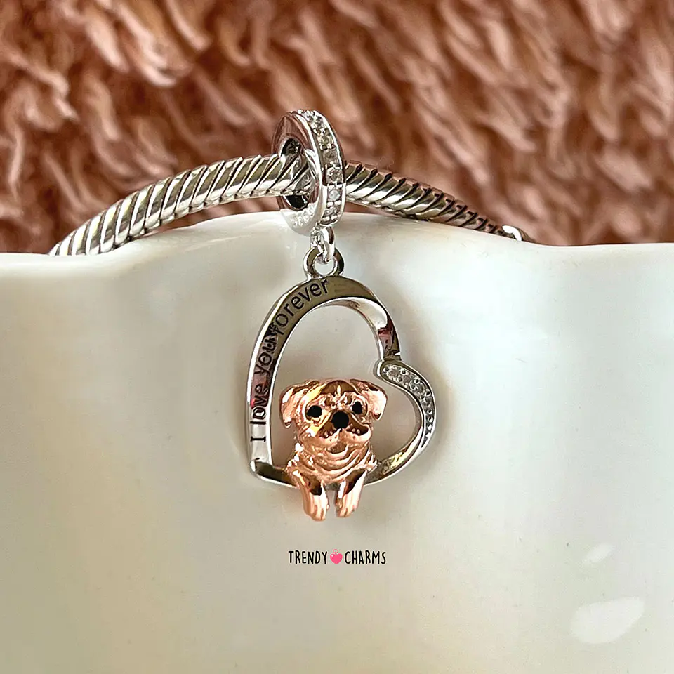 Charm Perro Pug Te Amo Plata 925 4