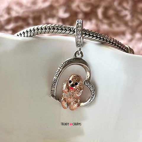 Charm Perro Poodle Caniche Rojo Te Amo Plata 925