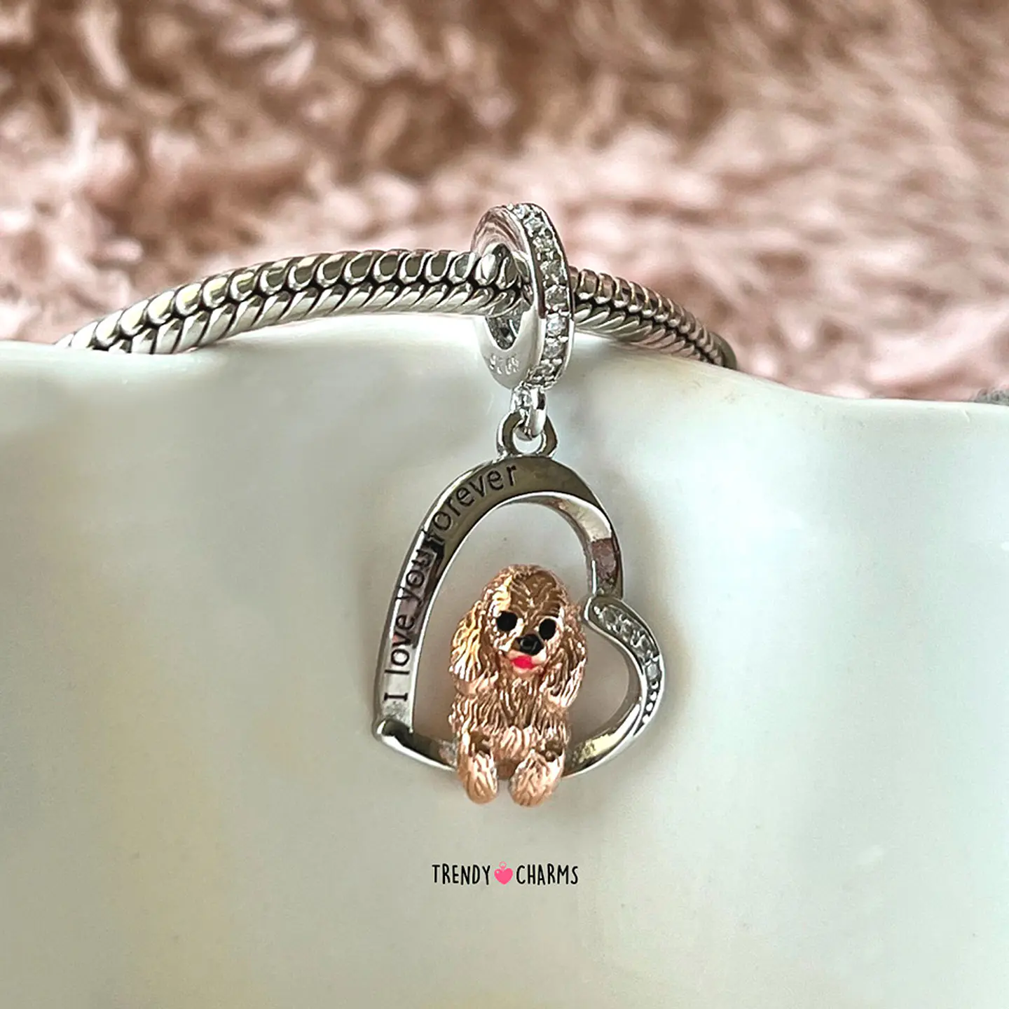 Charm Perro Poodle Caniche Rojo Te Amo Plata 925 3