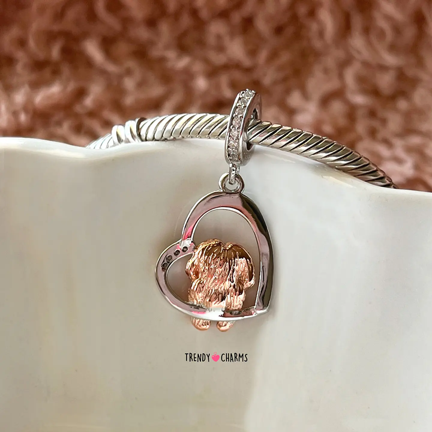 Charm Perro Bichón Maltés Te Amo Plata 925 3