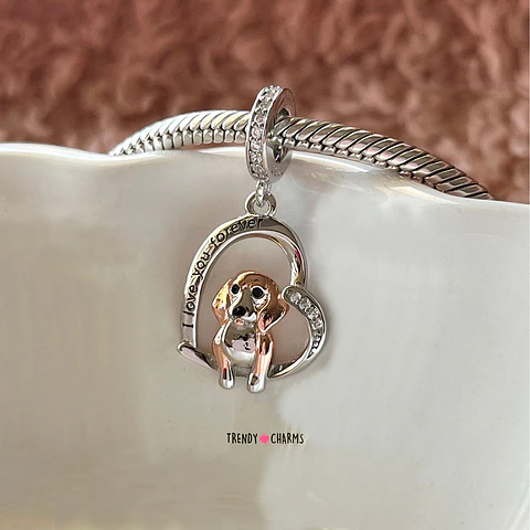 Charm Perro Beagle Te amo Plata 925