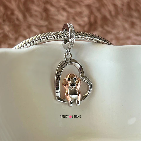 Charm Perro Beagle Te amo Plata 925