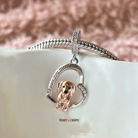 Charm Perro Salchicha Dachshund Te amo Plata 925