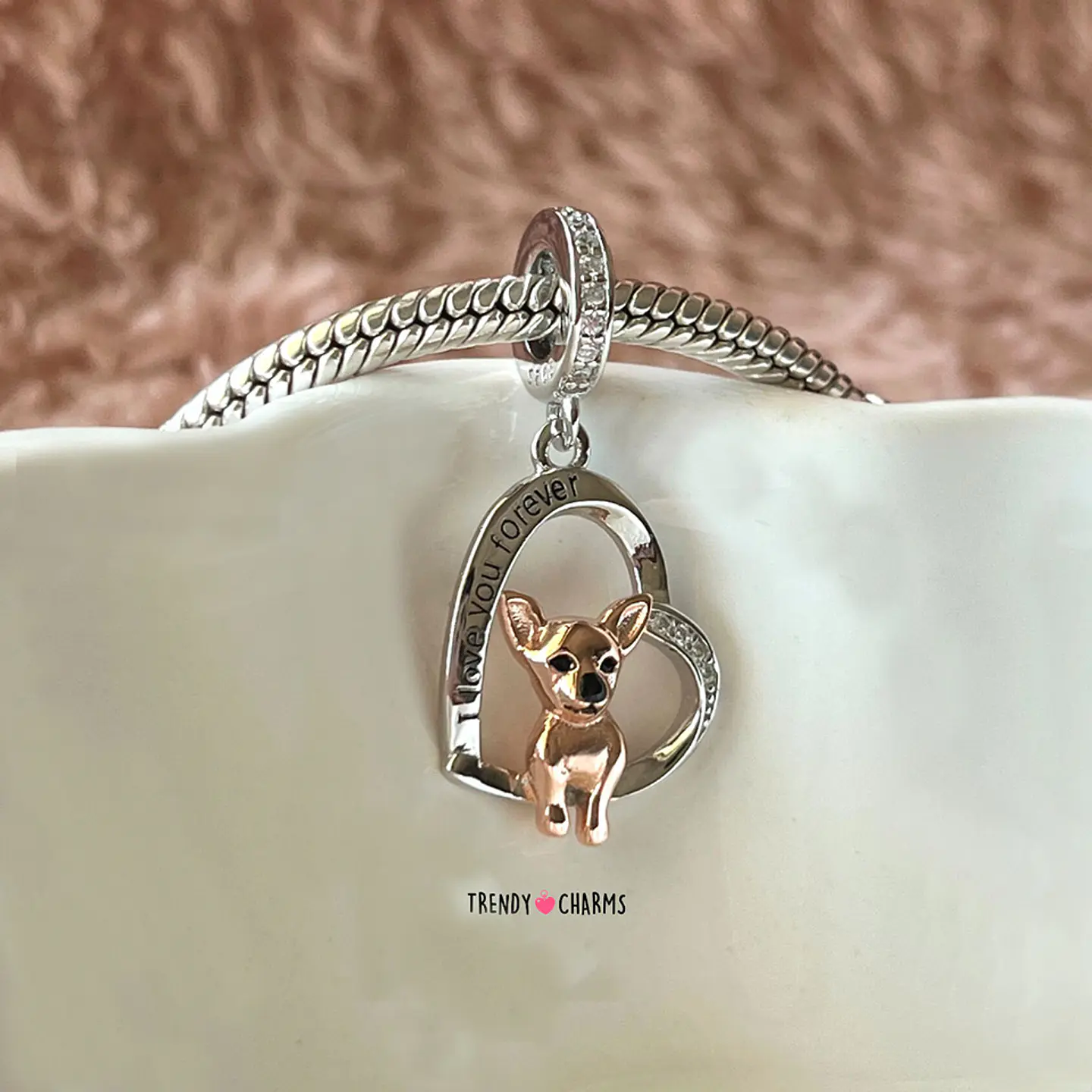 Charm Perro Chihuahua Te amo Plata 925 3