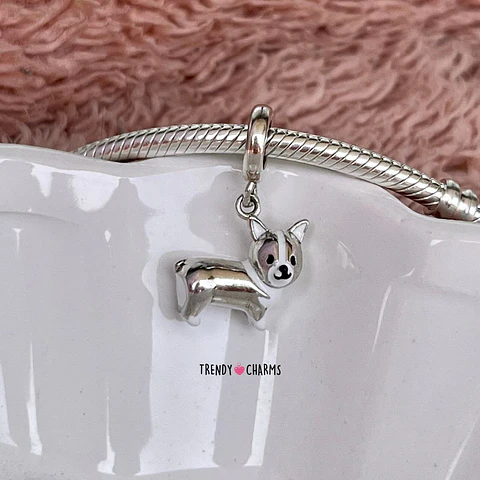 Charm Perro Corgi, Plata 925