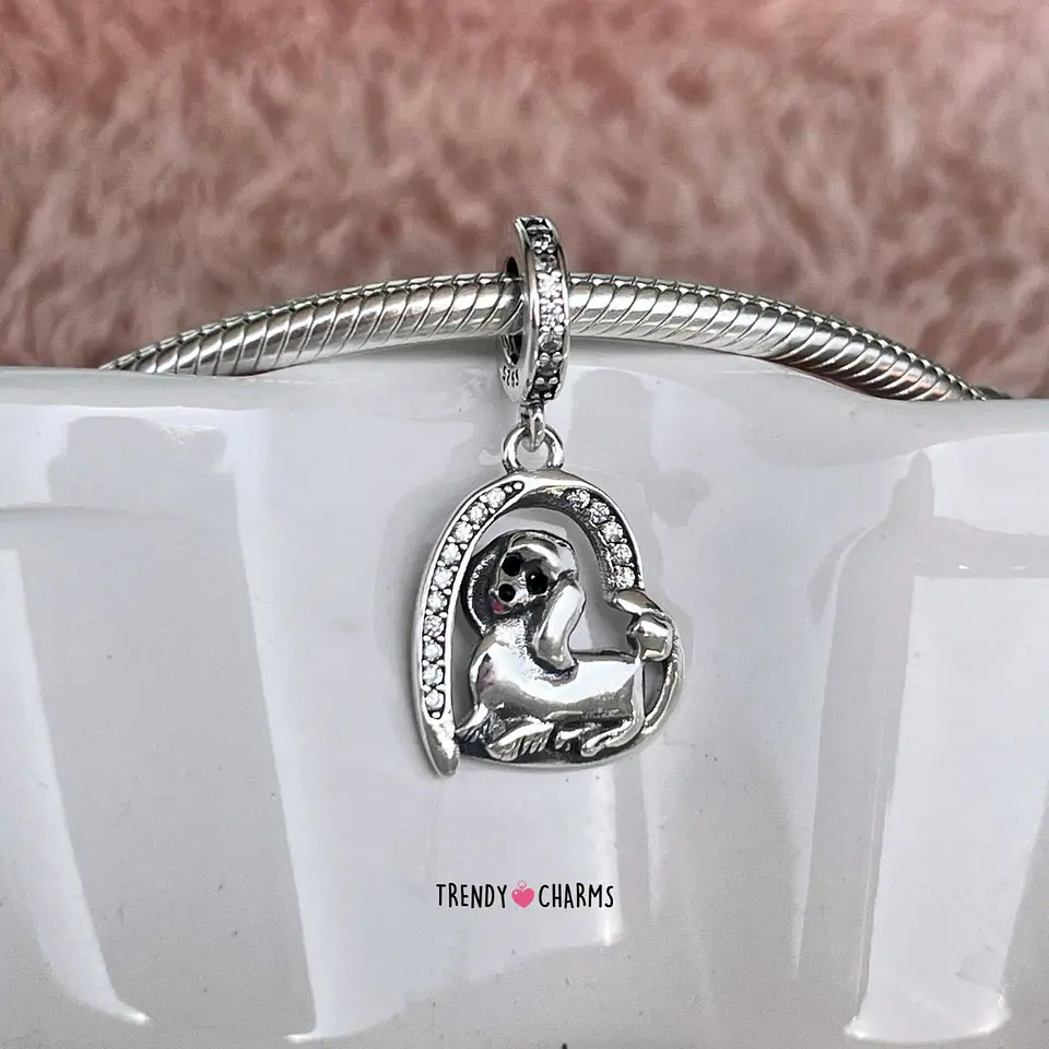 Charm Perro Poodle, Plata 925 1
