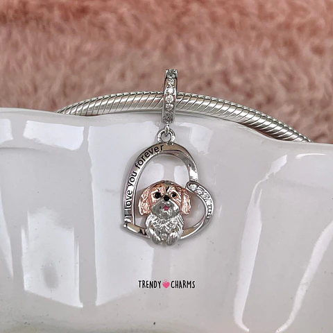 Charm Perro Shih Tzu Te amo, Plata 925