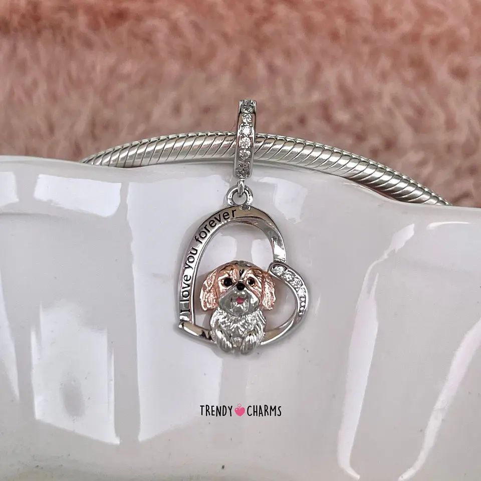 Charm Perro Shih Tzu Te amo, Plata 925 1
