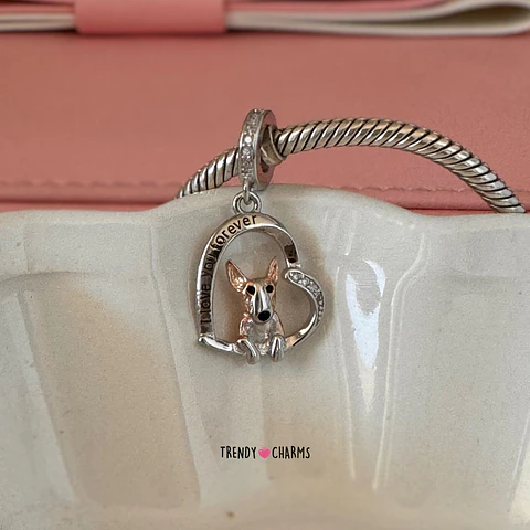 Charm Perro Bull Terrier, Plata 925