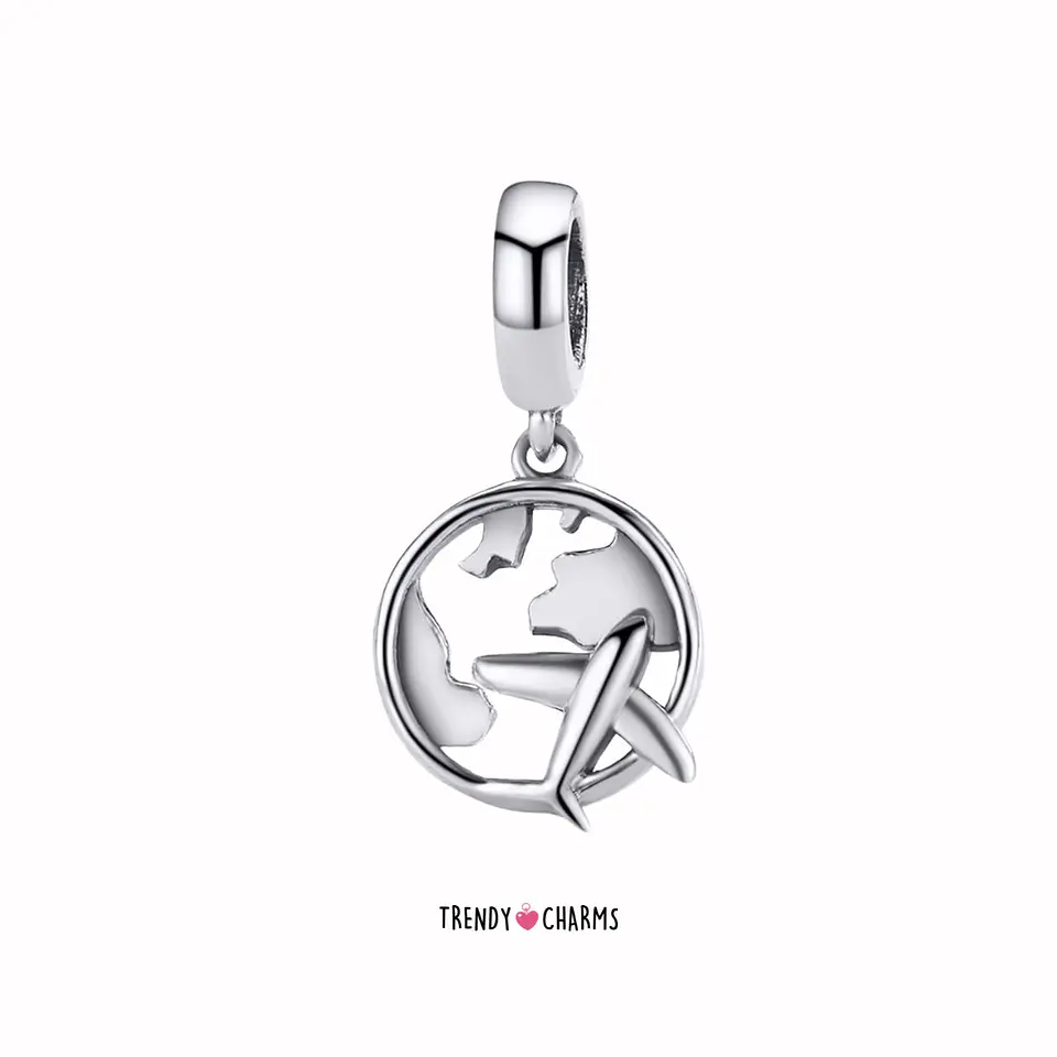 Charm Mapa y Avión Plata 925 4