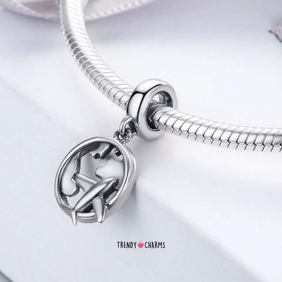 Charm Mapa y Avión Plata 925 5