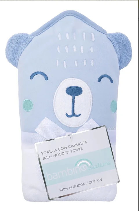 Toalla con Capucha para Bebé Bambino 100% Algodón Osito 