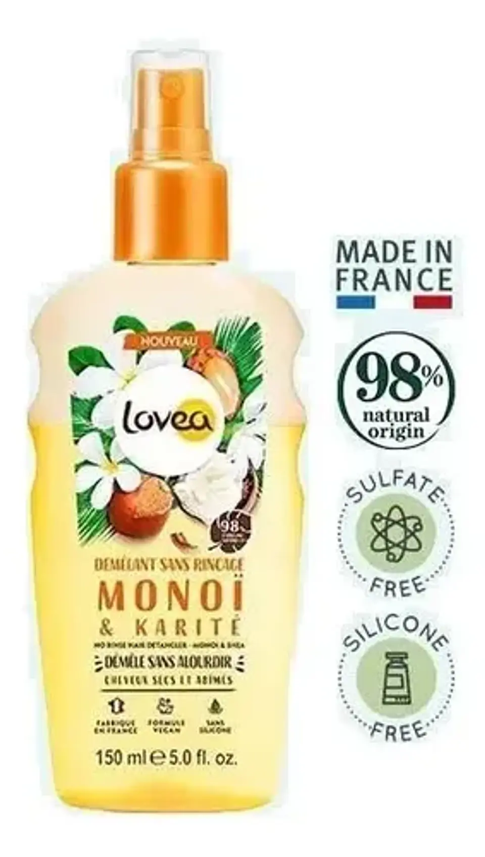 Spray Desenredante Monoi Y Karite 150 Ml Lovea Sin Silicona 8