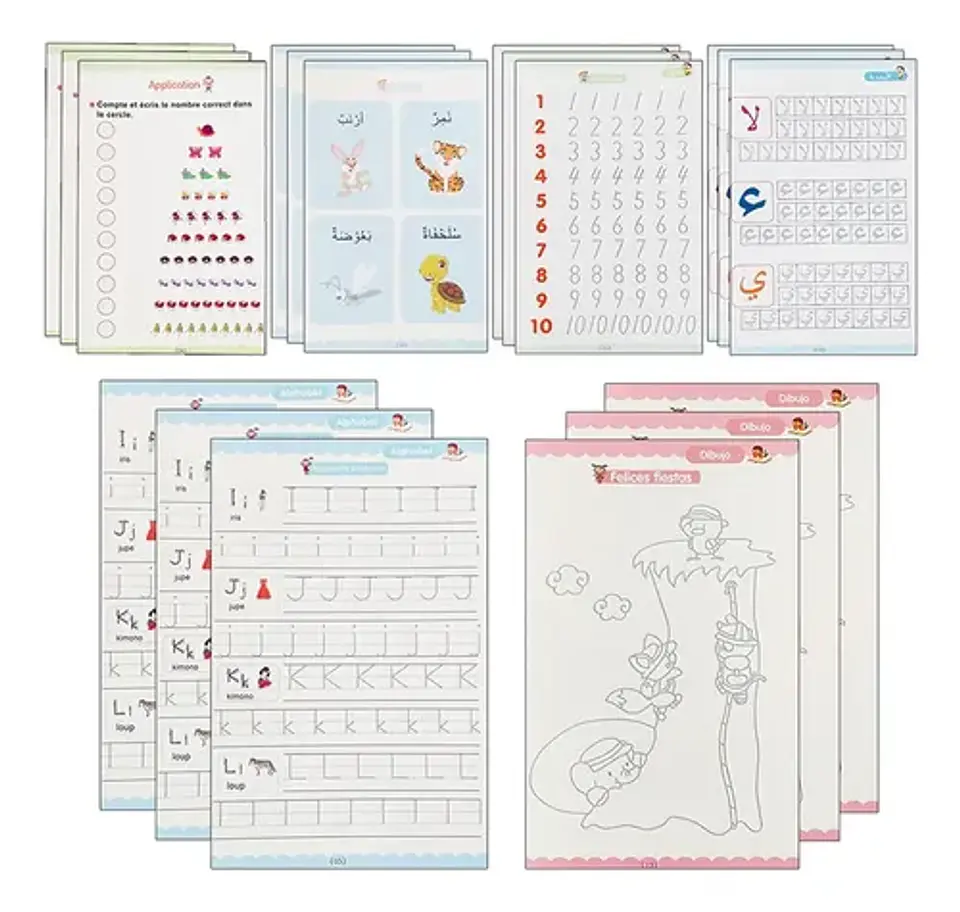 Pack De 4 Cuadernos Mágicos Español e Ingles Para Caligrafía Y Aprendizaje Con Bolígrafos Y Recambios 3