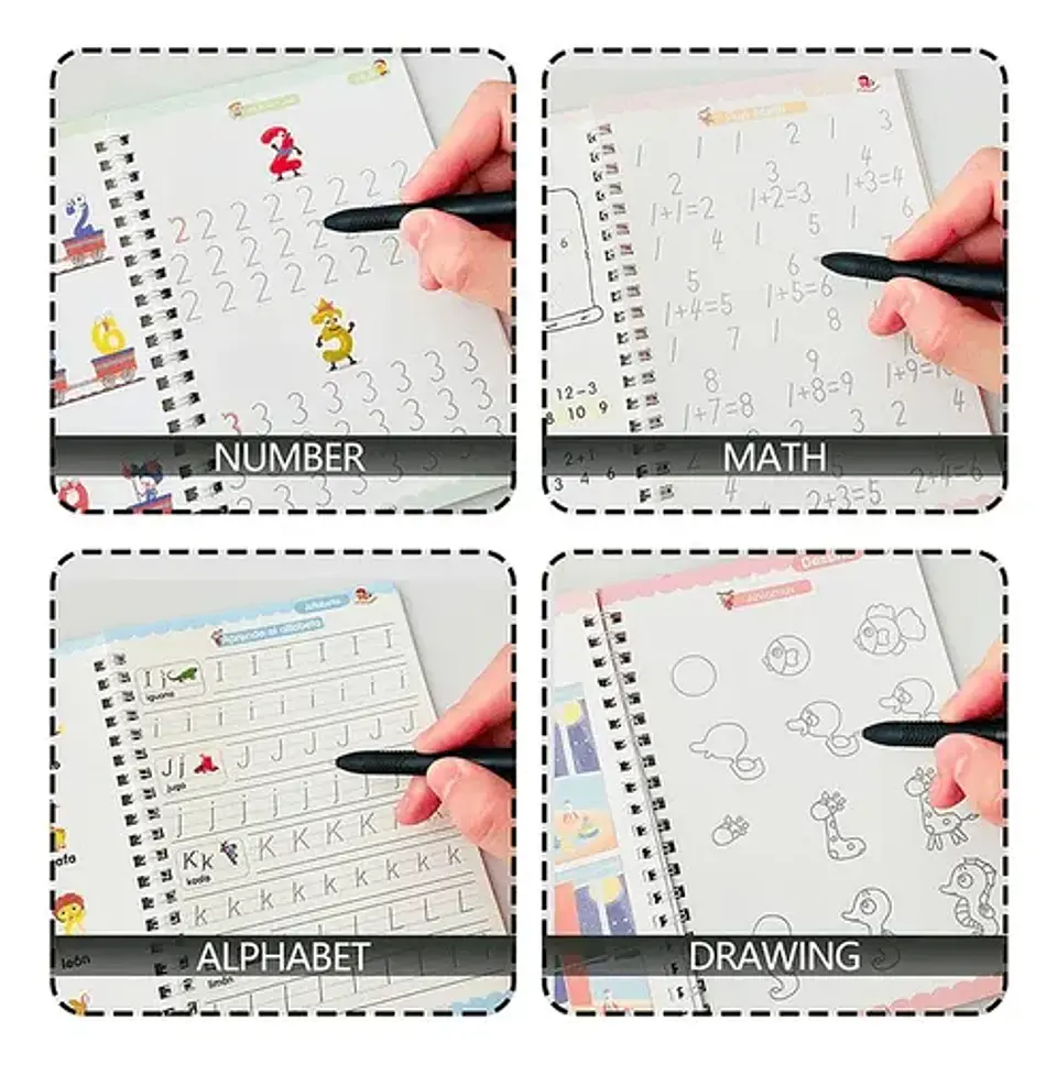 Pack De 4 Cuadernos Mágicos Español e Ingles Para Caligrafía Y Aprendizaje Con Bolígrafos Y Recambios 7