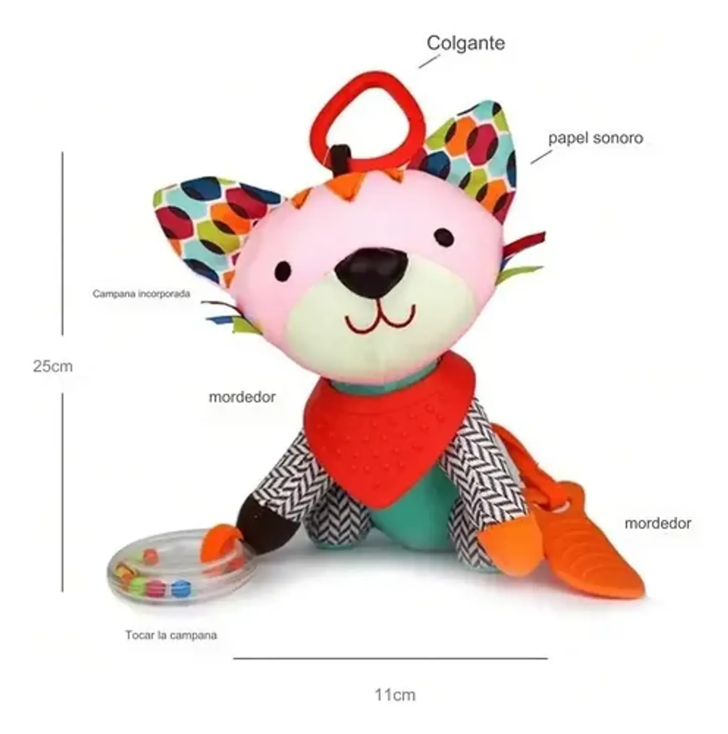 Juguete Peluche Sensorial Sonajero Con Mordedor /wakeshome Color Como En La Imagen Diseño Zorro 6