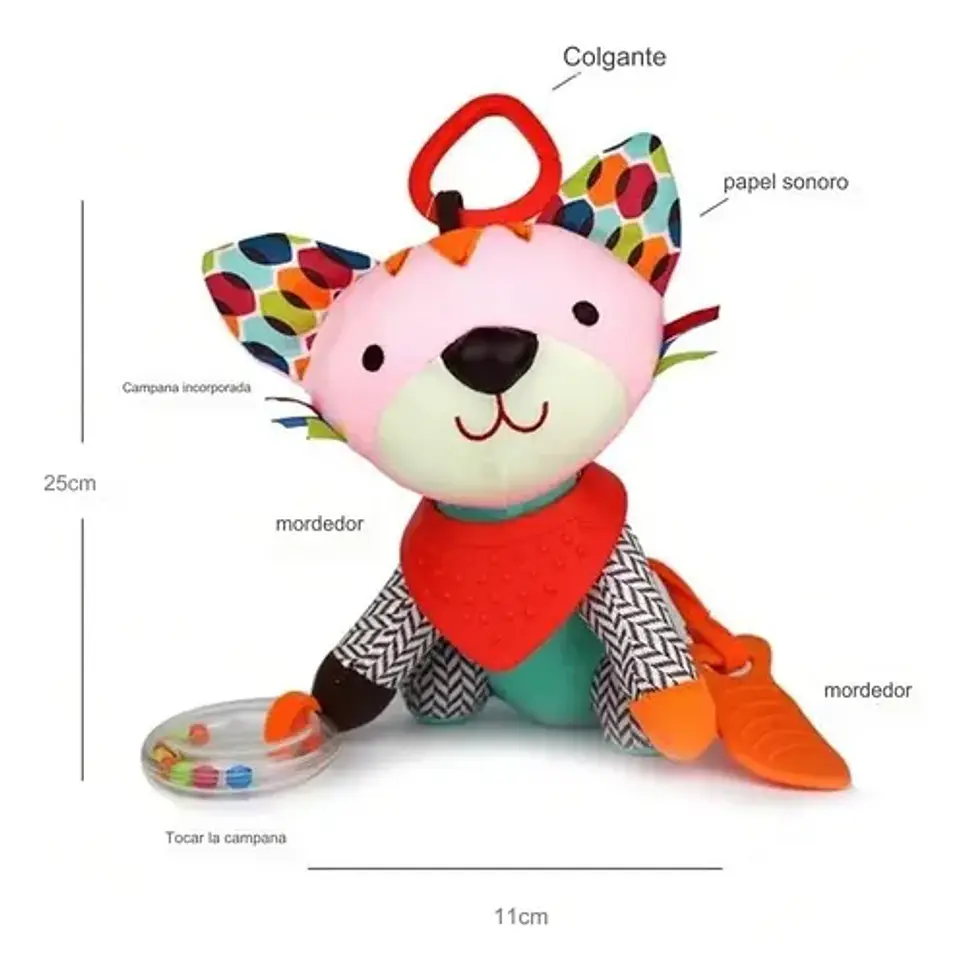 Juguete Peluche Sensorial Sonajero Con Mordedor /wakeshome Color Como En La Imagen Diseño Zorro 6