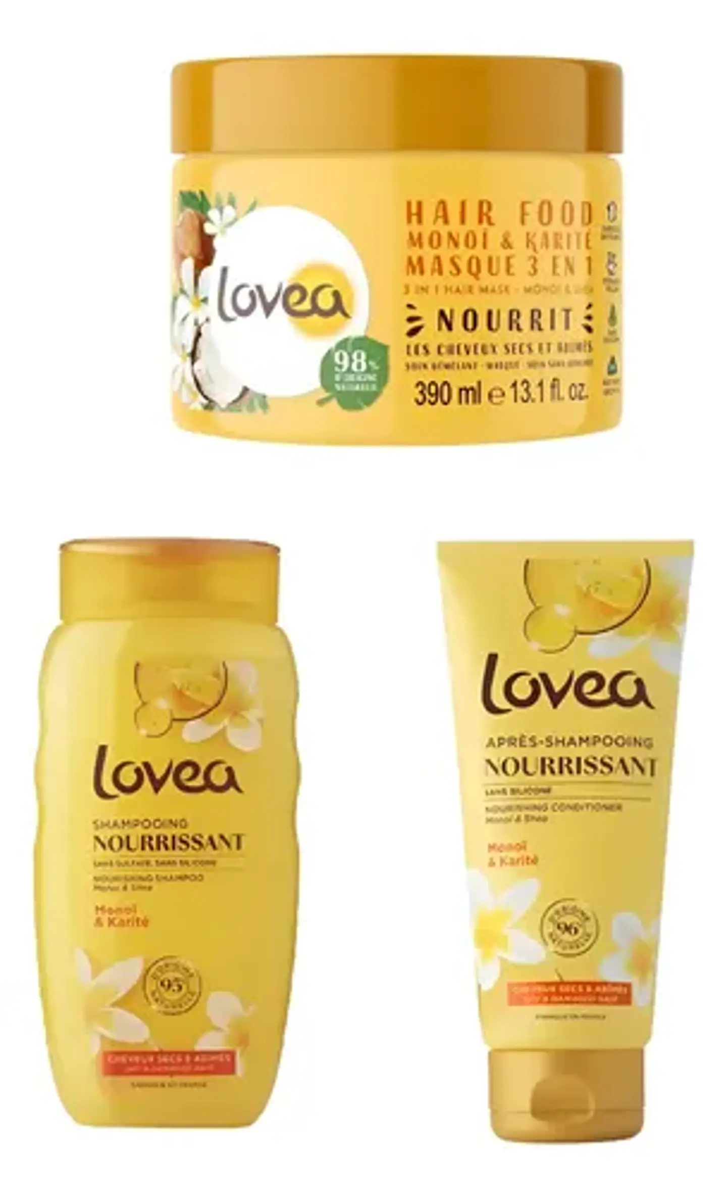 Pack Lovea Shampoo + Acondicionador + Tratamiento  Monoi 1