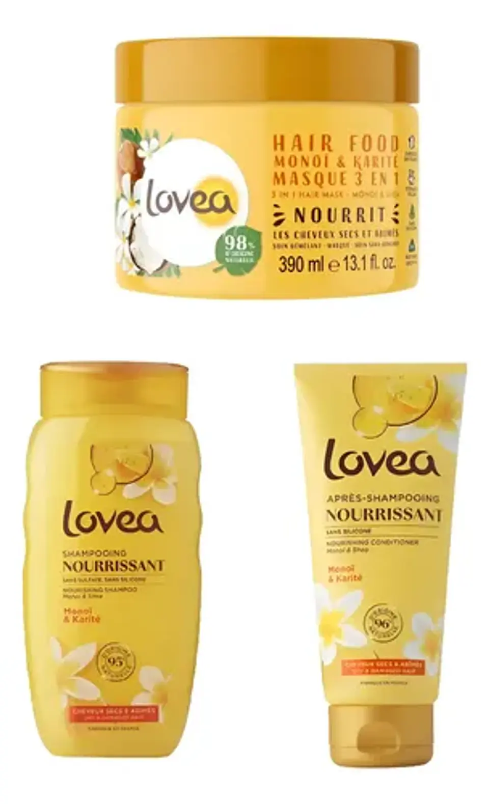 Pack Lovea Shampoo + Acondicionador + Tratamiento  Monoi 1