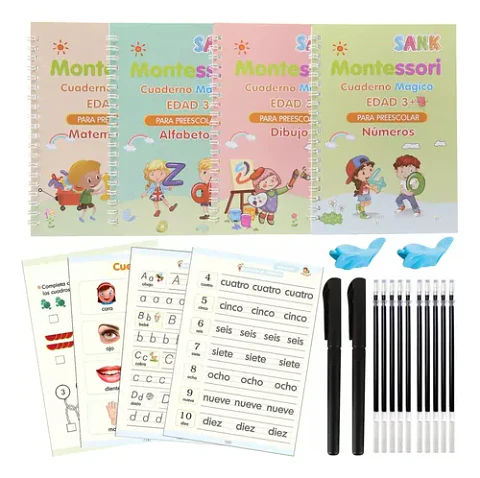 4 Cuadernos Mágico Aprendizaje Reutilizable Niños Montessori