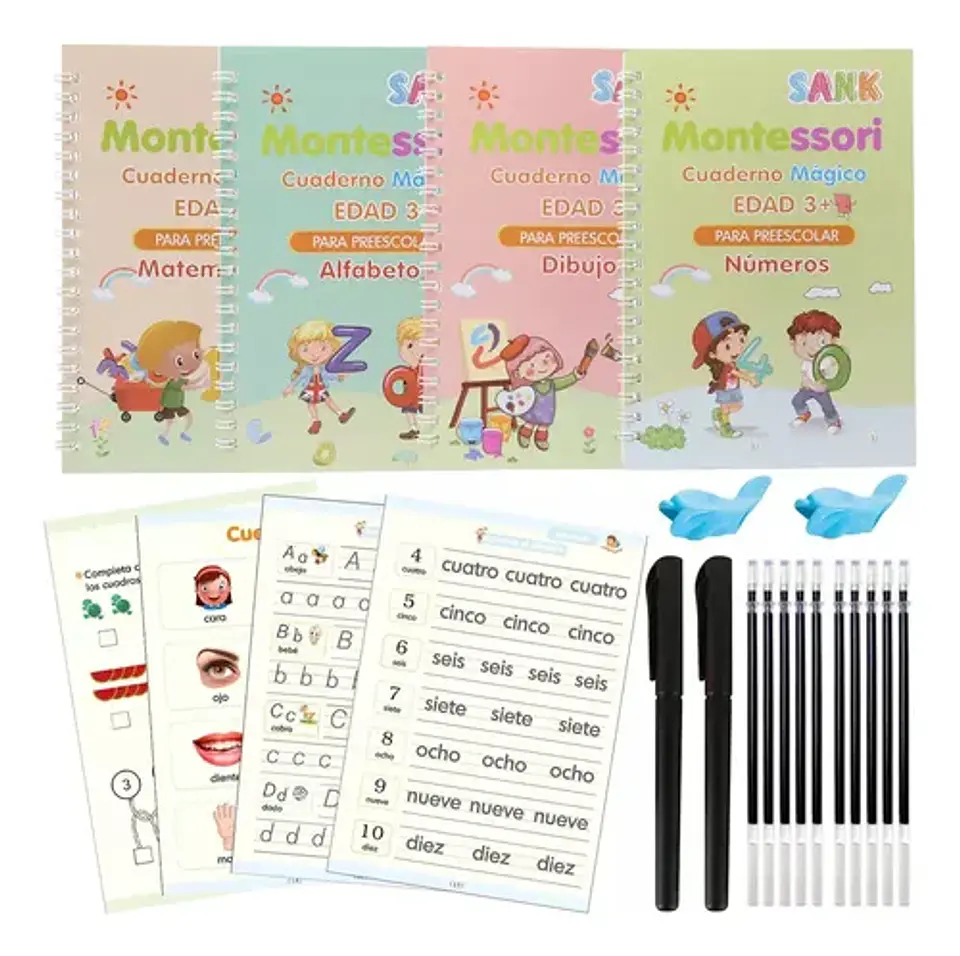 4 Cuadernos Mágico Aprendizaje Reutilizable Niños Montessori 1