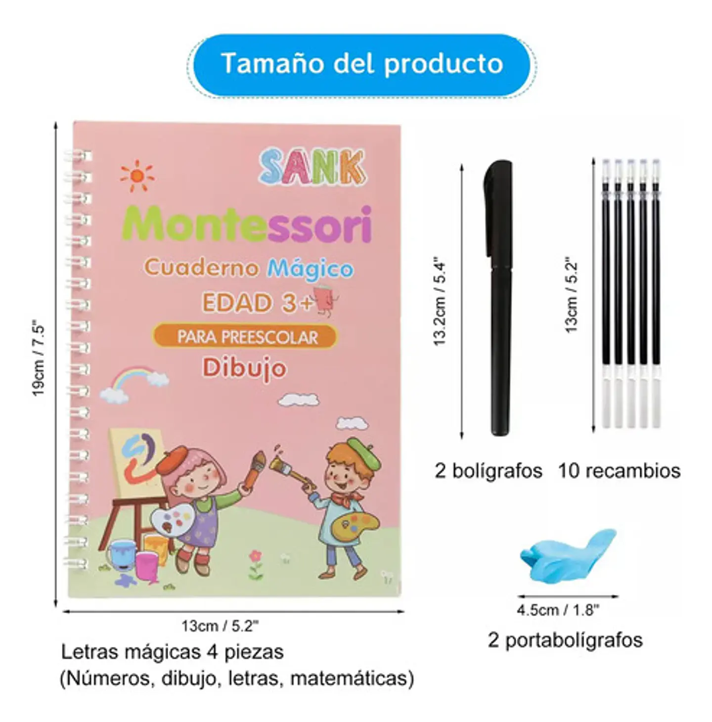 4 Cuadernos Mágico Aprendizaje Reutilizable Niños Montessori 4