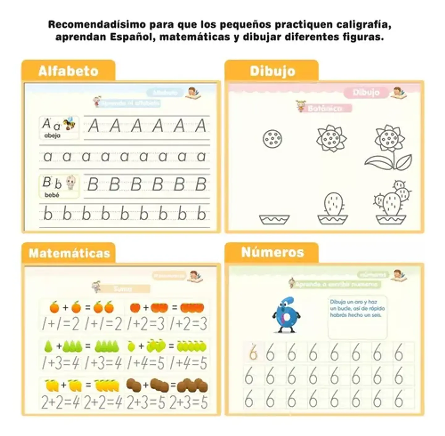 4 Cuadernos Mágico Aprendizaje Reutilizable Niños Montessori 6