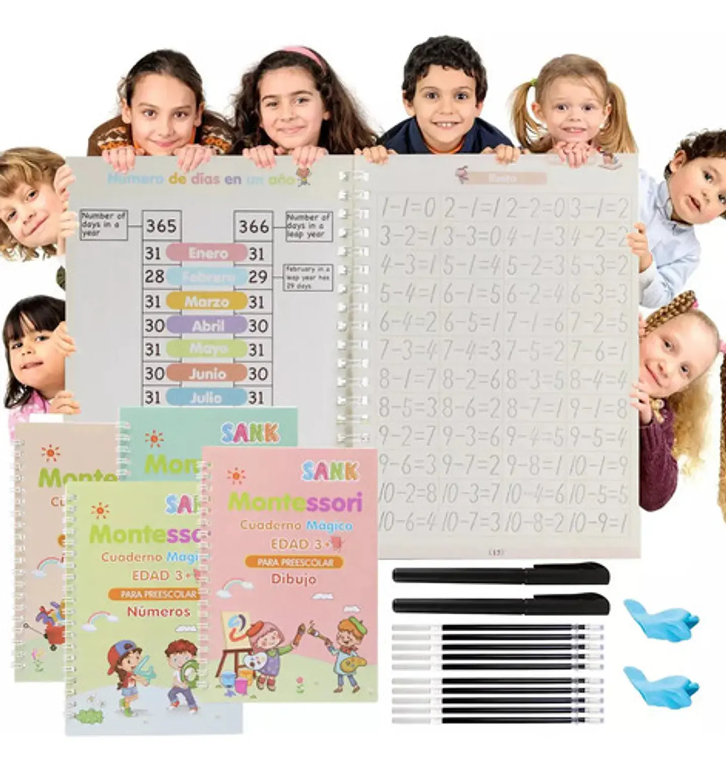 4 Cuadernos Mágico Aprendizaje Reutilizable Niños Montessori 9