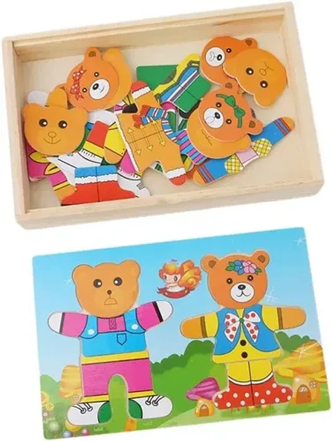 Puzzle Encaje Vestir Osos Madera Montessori