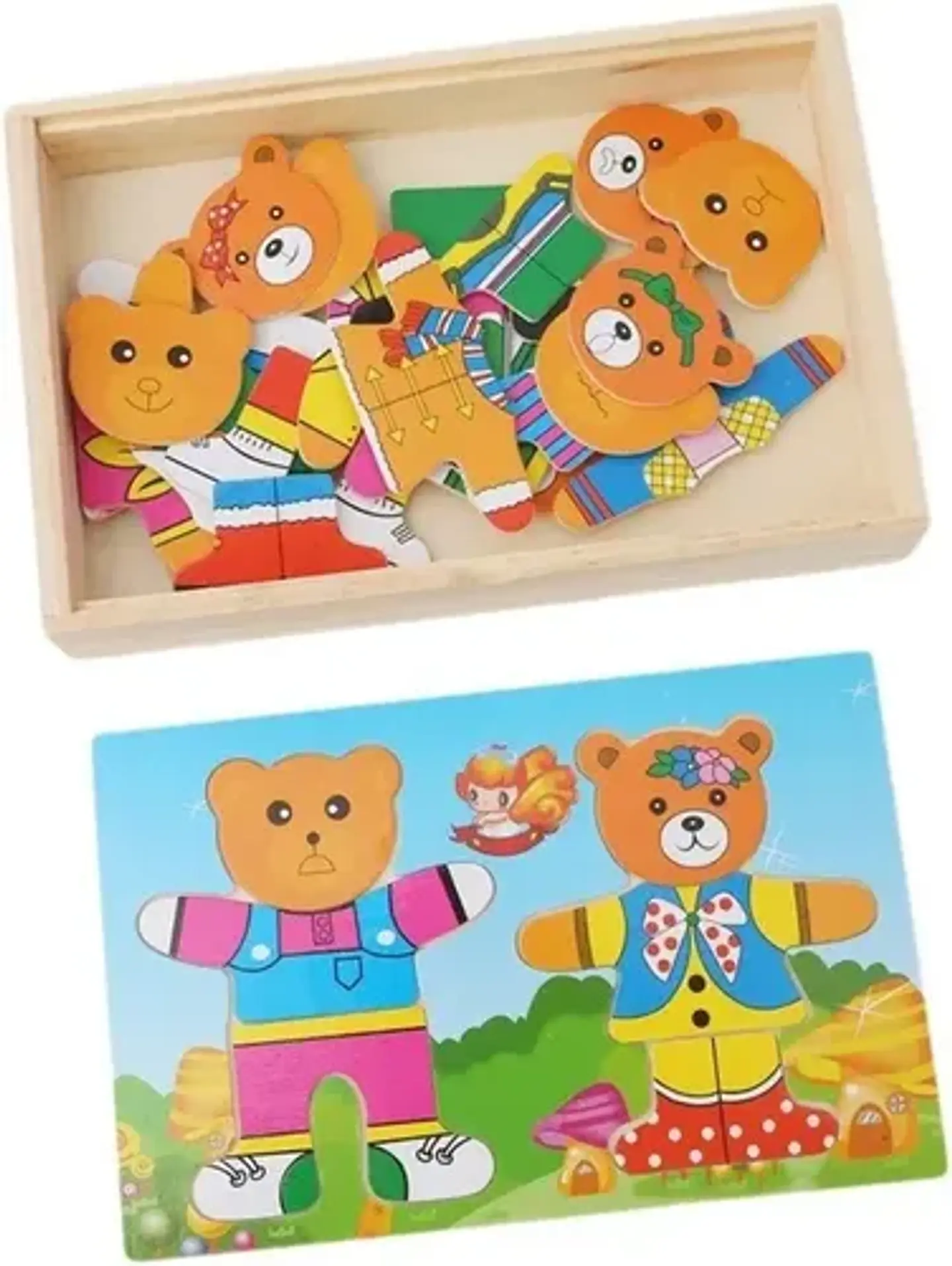 Puzzle Encaje Vestir Osos Madera Montessori 2