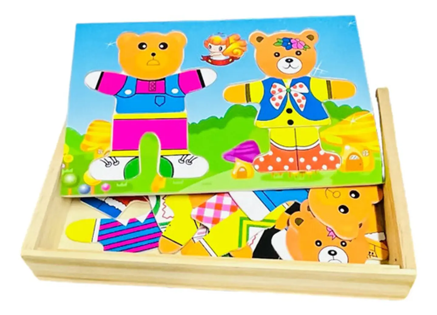 Puzzle Encaje Vestir Osos Madera Montessori 3