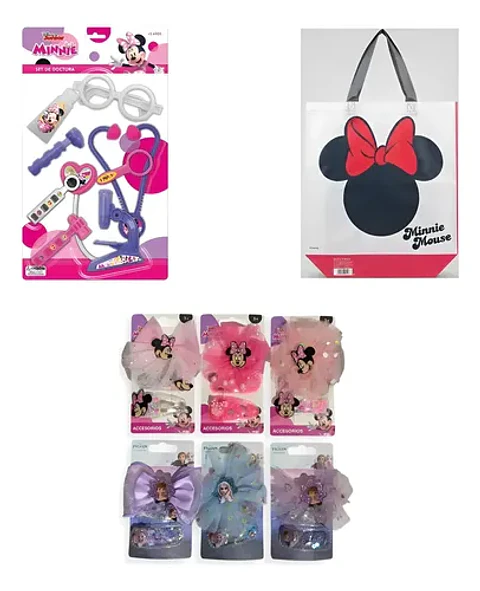 Kit Minnie: Set Doctora Rosado + Set Pinches Y Coles + Bolsa Reutilizable 40 Cm