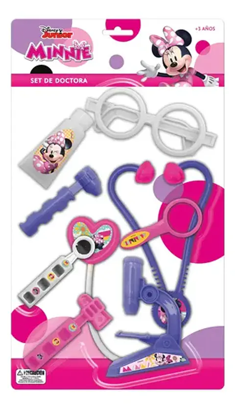 Kit Minnie: Set Doctora Rosado + Set Pinches Y Coles + Bolsa Reutilizable 40 Cm