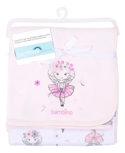Mantita Suave De Algodón Bambino 90x76 Cms Animales Rosa Pálido