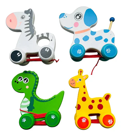 Juguete De Arrastre De Madera Animales Montessori