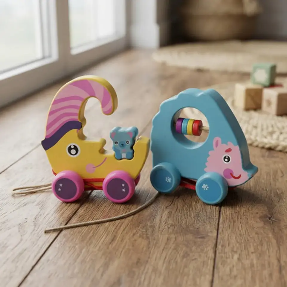 Juguete De Arrastre De Madera Animales Montessori 3
