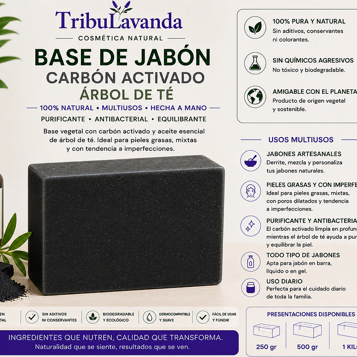 Base Jabón Carbón Árbol de Té 1