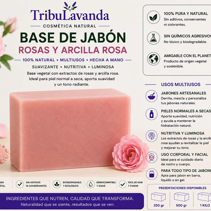 Base Jabón rosas y arcilla rosa 1