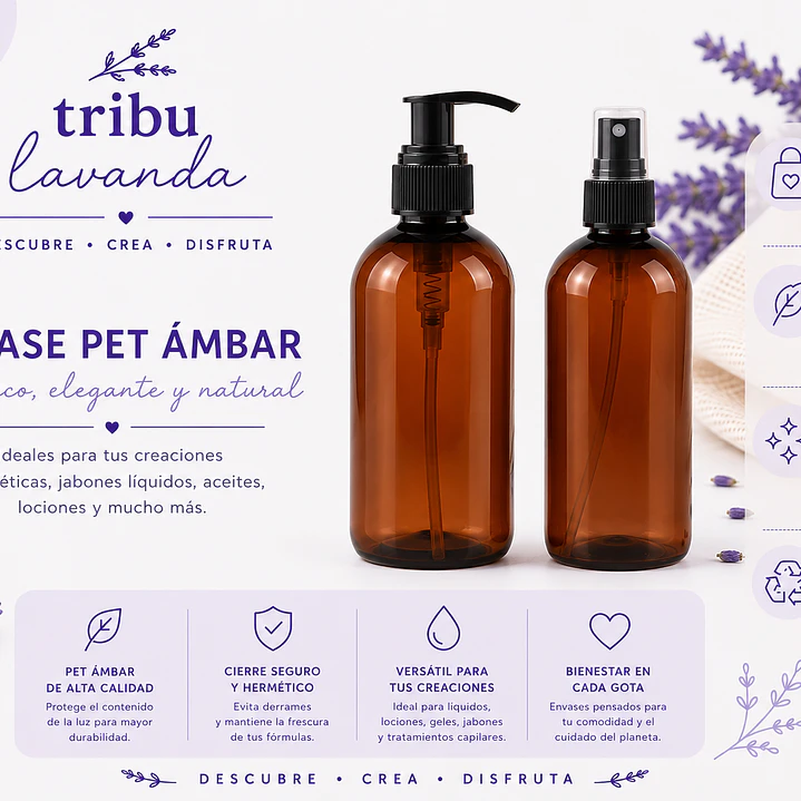 Envase Pet Ámbar de 250 ml Tapa Loción o crema y Spray 1