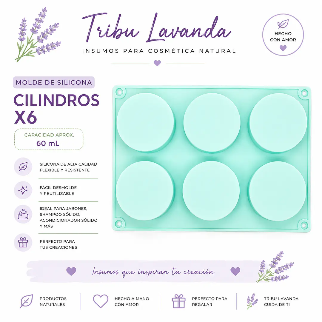 Molde 6 cilindros 60 gr aprox.  2