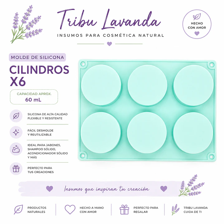 Molde 6 cilindros 60 gr aprox.  2