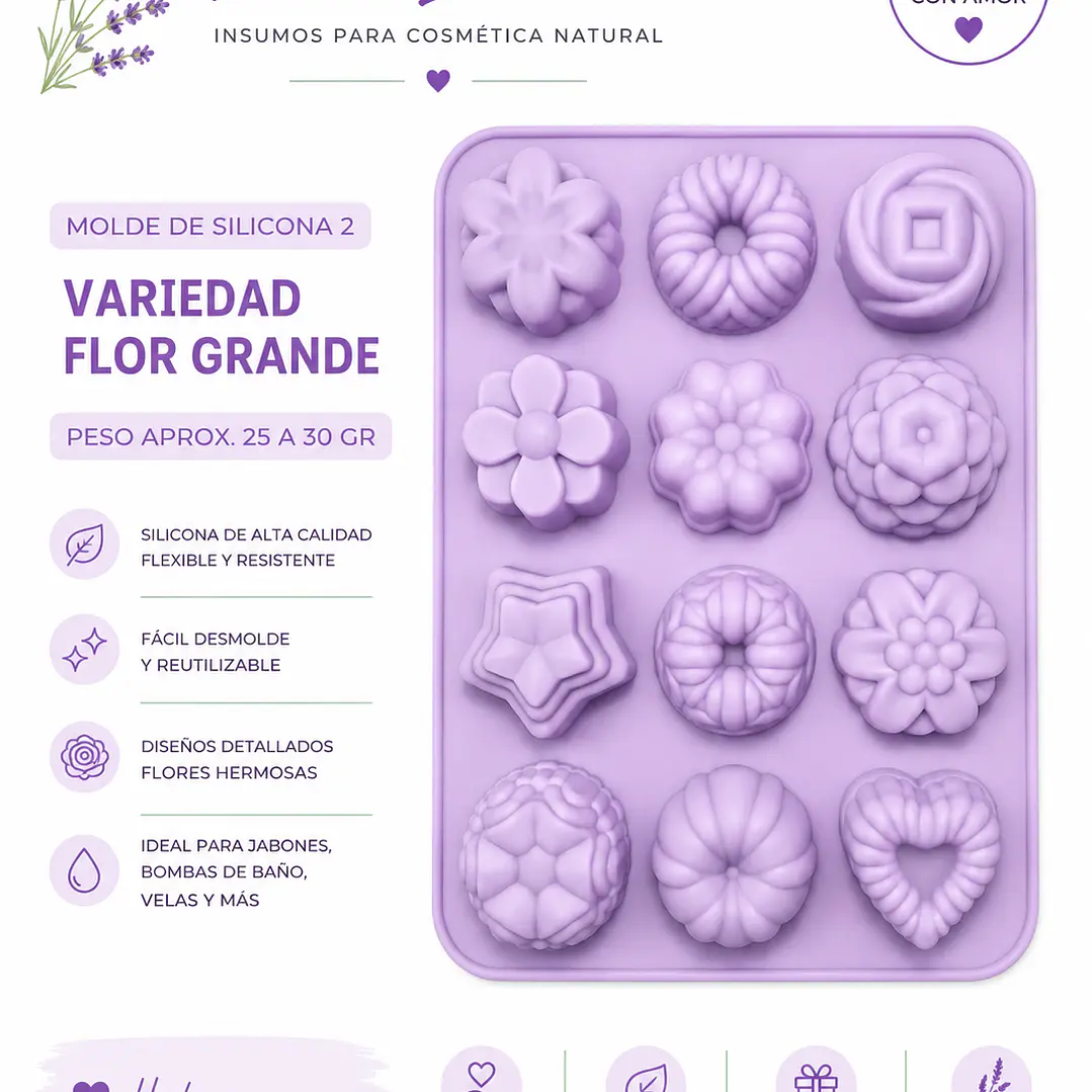 Molde flores queque corazón 25 a 30 gr  2