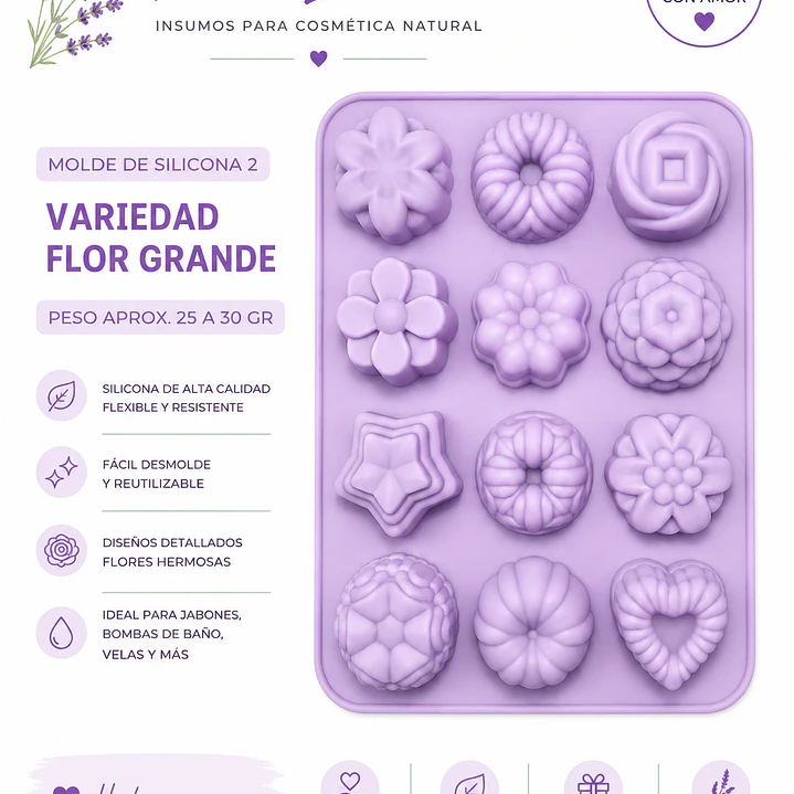 Molde flores queque corazón 25 a 30 gr  2