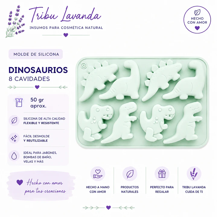 Molde Dinosaurios 40 a 50 gr aprox.  2