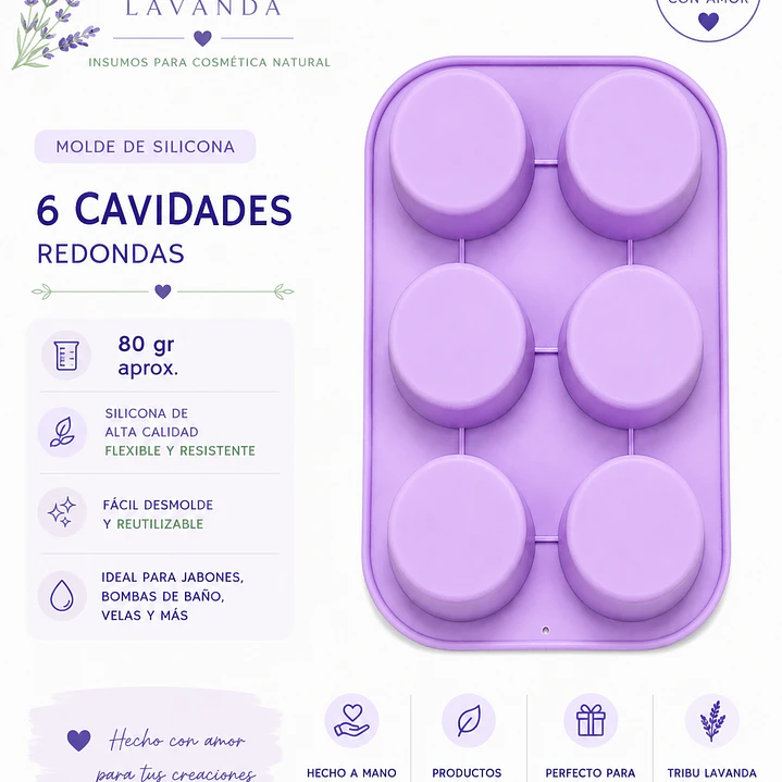 Molde 6 cavidades 80 gr aprox. 2