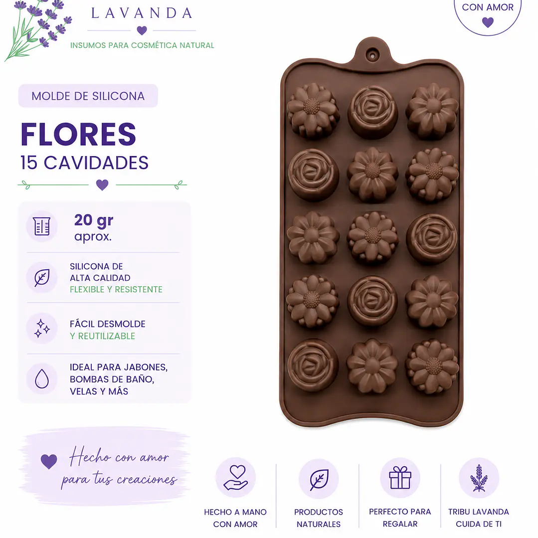 Molde pequeño flores variadas 20 a 25 gr aprox.  2