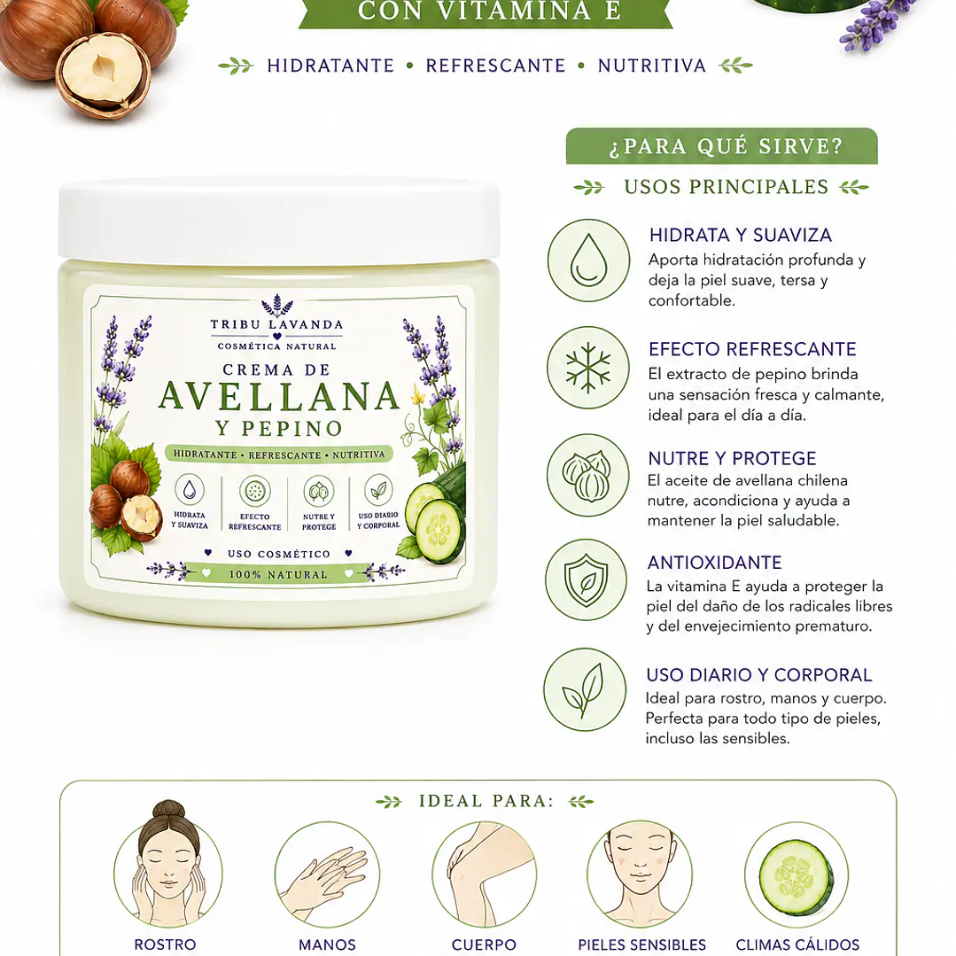 Crema Hidratación Profunda Avellana Pepino y Vitamina E 1