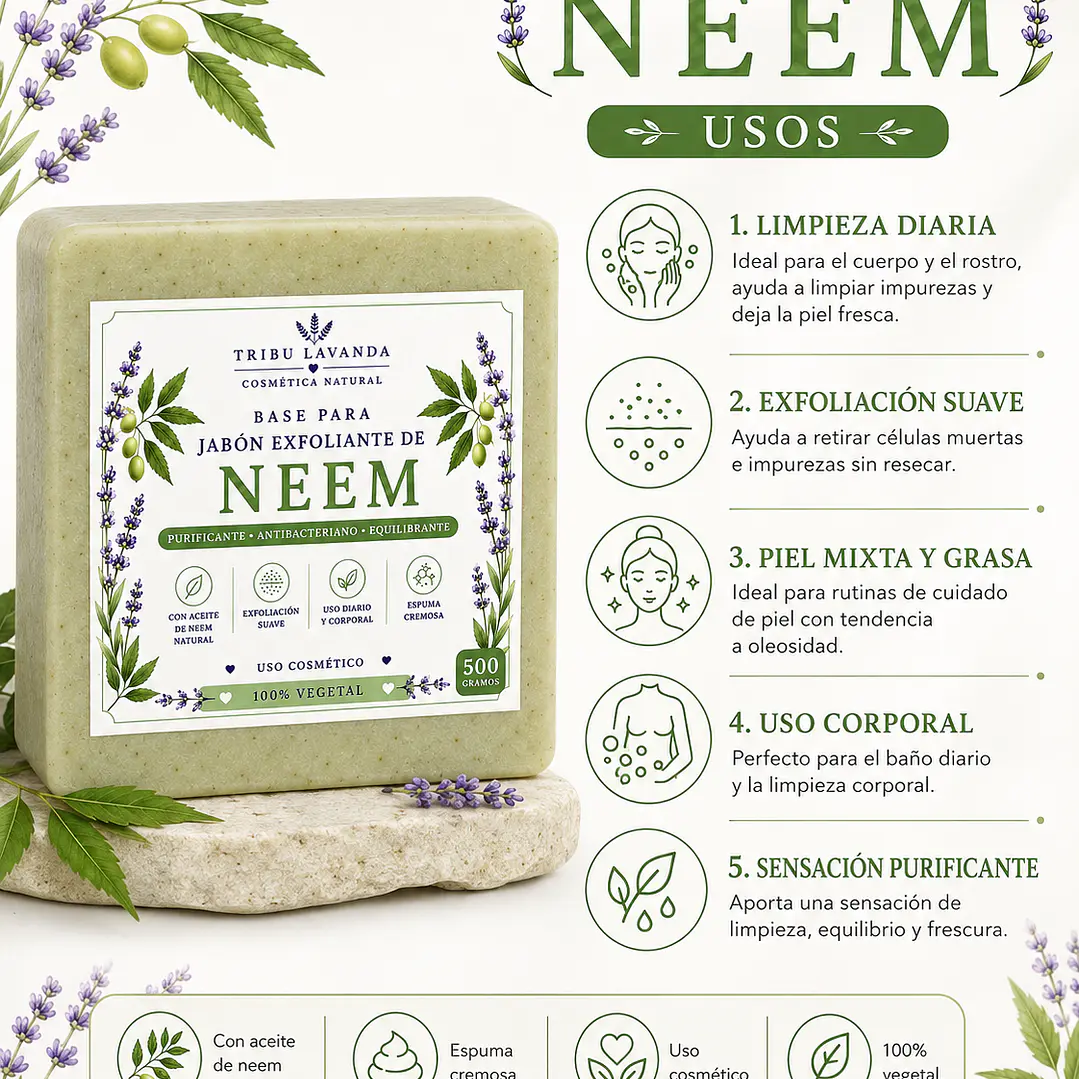 Base de Jabón Exfoliante de Neem 500 gr y Kg 2